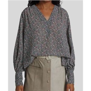 Ganni Blouse Long Sleeve Crepe Floral Print V Neck Top Sz EU34/ US2 Oversized